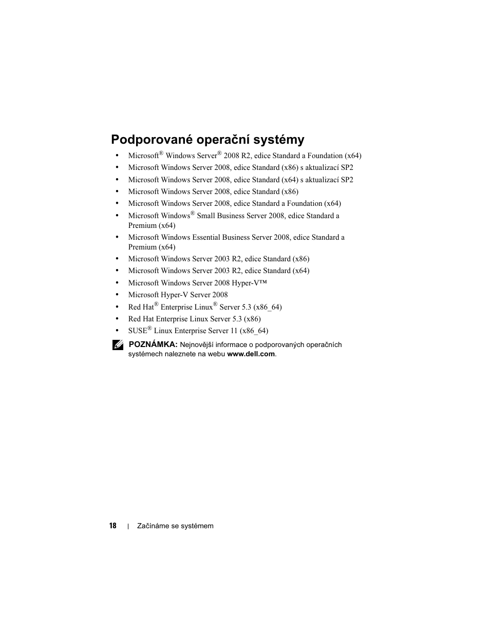 Podporované operační systémy | Dell PowerEdge T110 User Manual | Page 20 / 110