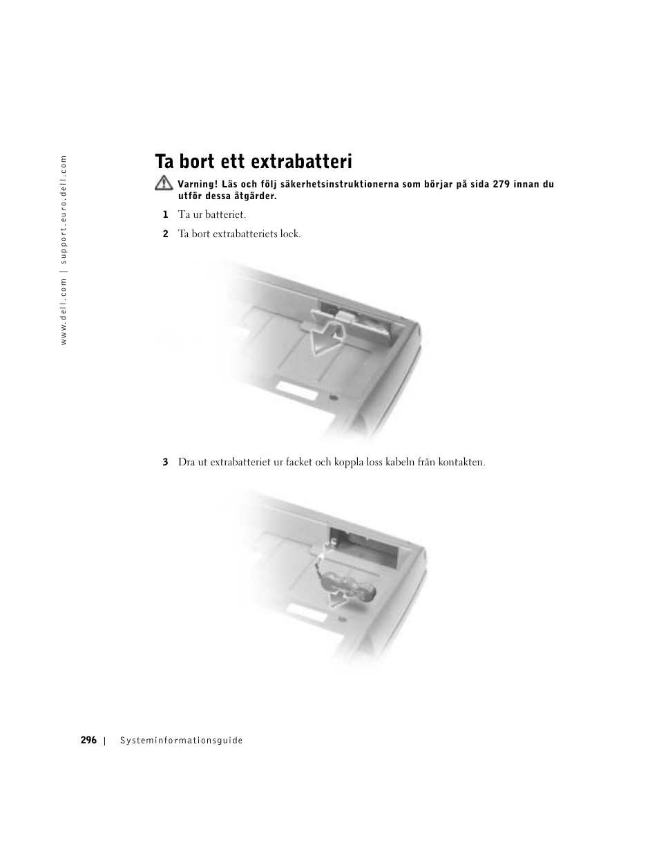 Ta bort ett extrabatteri | Dell Precision M60 User Manual | Page 298 / 330