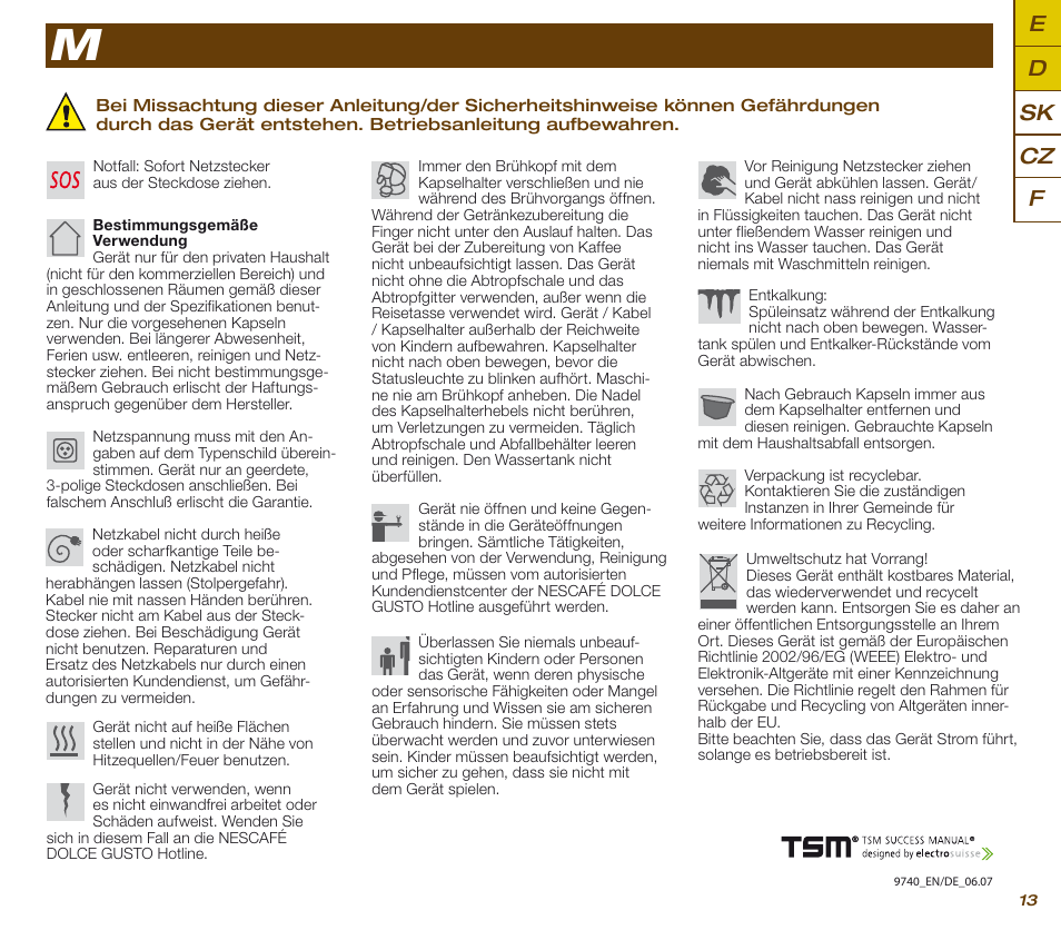 Ed sk f cz, Sicherheitshinweise | Krups KP 200620 NESCAFE DOLCE GUSTO User Manual | Page 15 / 44