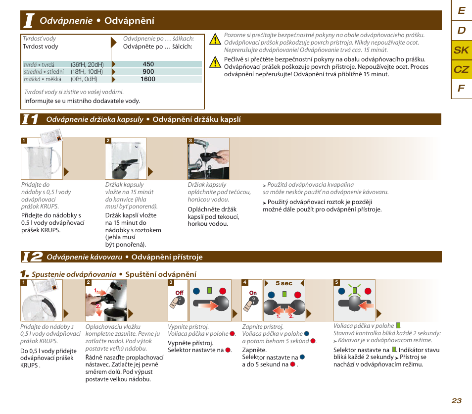 Ed sk f cz odvápnenie • odvápnění | Krups KP 200620 NESCAFE DOLCE GUSTO User Manual | Page 25 / 44