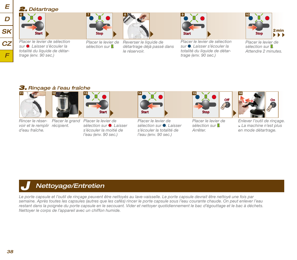 Cz e d sk f, Nettoyage/entretien | Krups KP 200620 NESCAFE DOLCE GUSTO User Manual | Page 40 / 44
