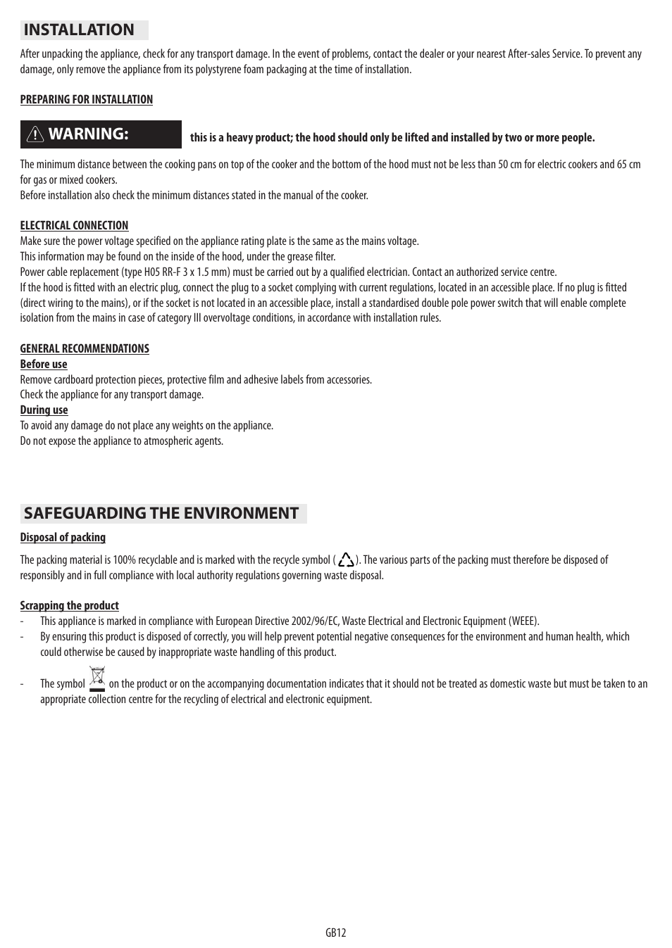 Warning, Installation safeguarding the environment | BAUKNECHT DST 6460 ES User Manual | Page 14 / 84