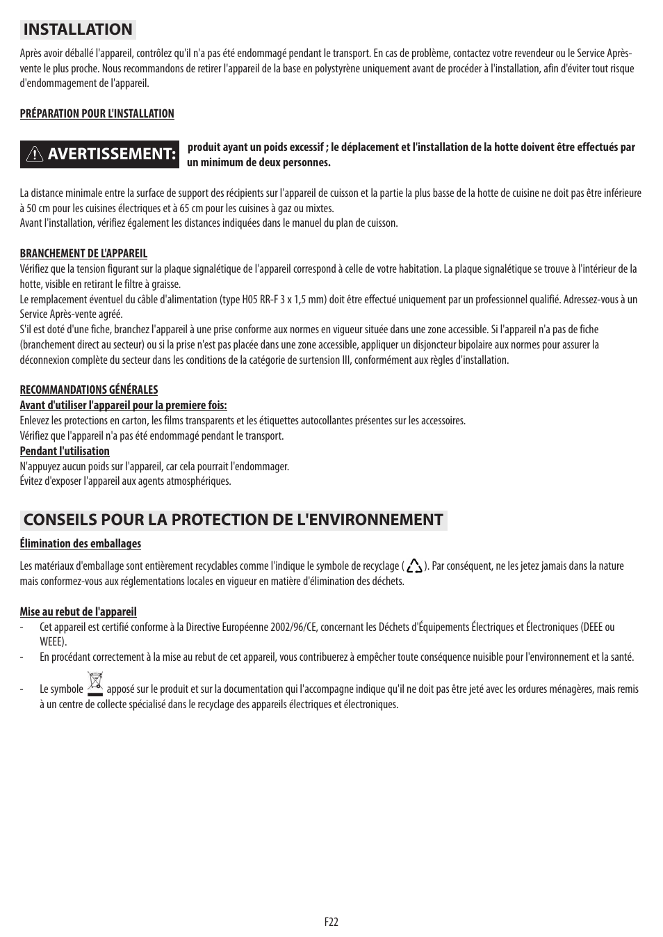 Avertissement | BAUKNECHT DST 6460 ES User Manual | Page 24 / 84