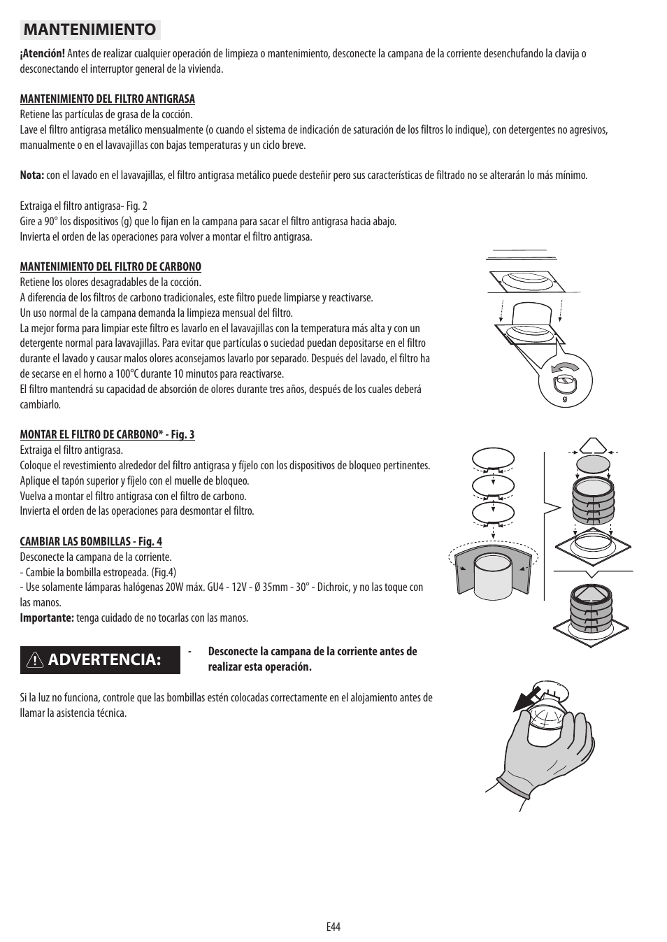 Advertencia: mantenimiento | BAUKNECHT DST 6460 ES User Manual | Page 46 / 84