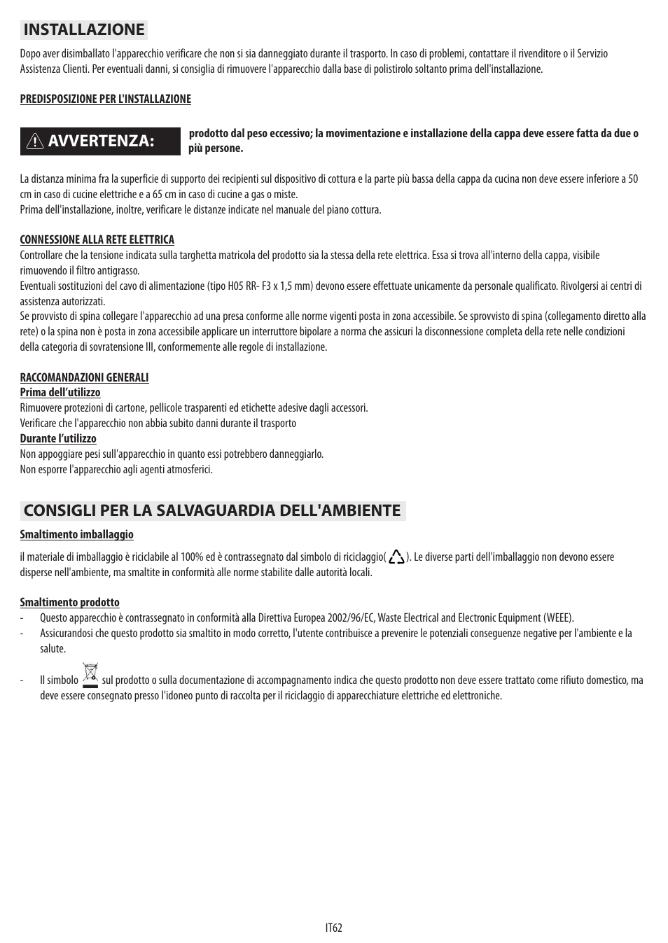 Avvertenza | BAUKNECHT DST 6460 ES User Manual | Page 64 / 84