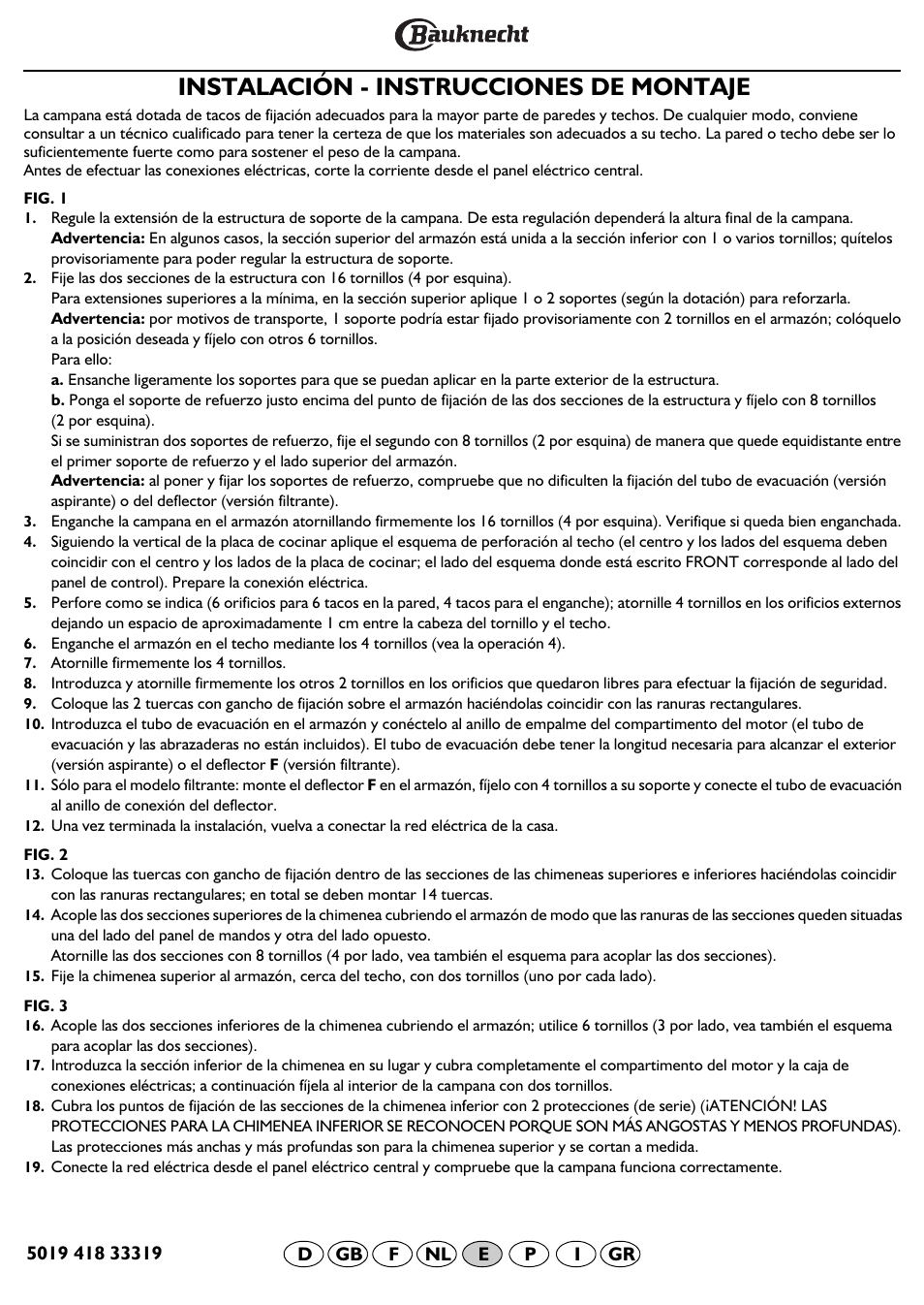 Instalación - instrucciones de montaje | BAUKNECHT DDG 3690 IN User Manual | Page 18 / 32