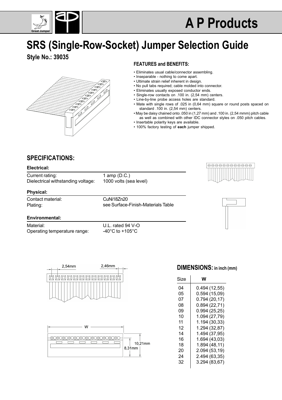 A P Products SRS (Single-Row-Socket) Jumper User Manual | 2 pages