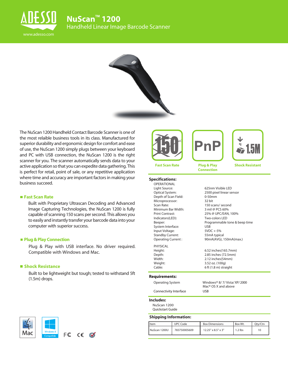 Adesso NuScan 1200U User Manual | 1 page