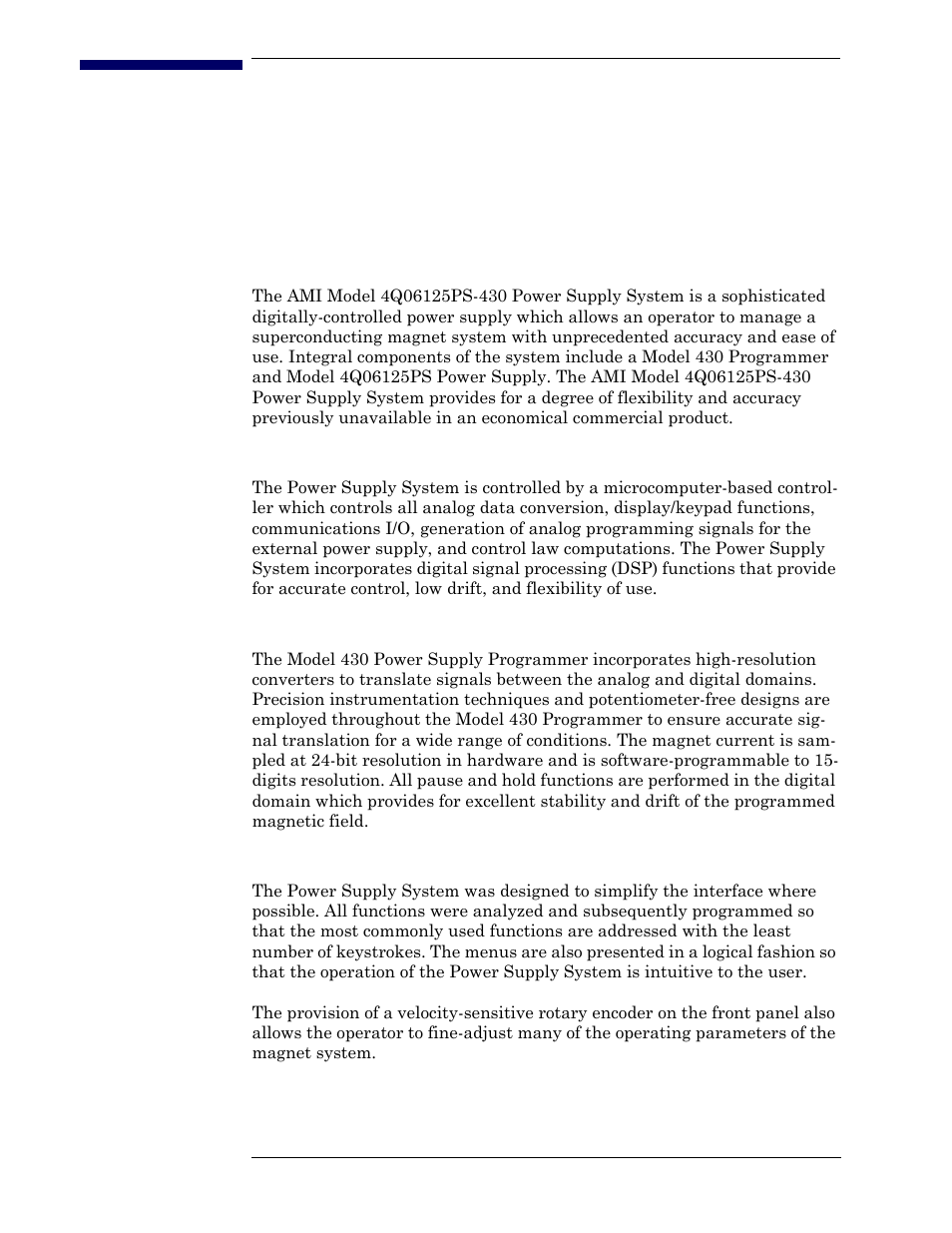 1 introduction, 1 digitally-controlled, 2 superior resolution and stability | 3 intuitive human-interface design, Introduction | American Magnetics 4Q06125PS-430 Integrated Power Supply System User Manual | Page 19 / 216