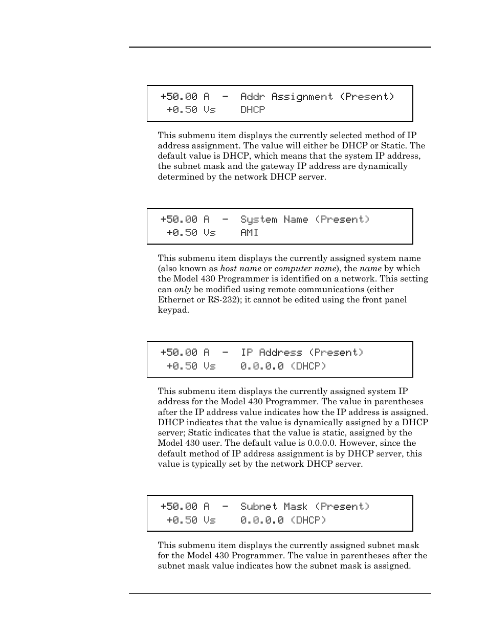 1 addr assignment (present), 2 system name (present), 3 ip address (present) | 4 subnet mask (present) | American Magnetics 4Q06125PS-430 Integrated Power Supply System User Manual | Page 87 / 216