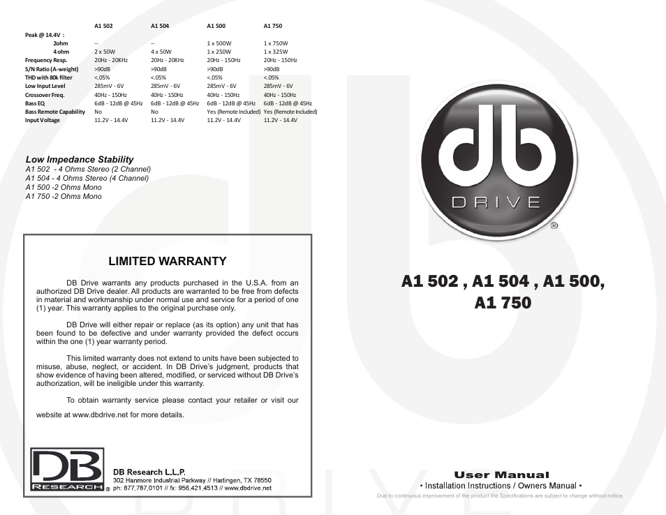 DB Drive A1 750 User Manual | 2 pages