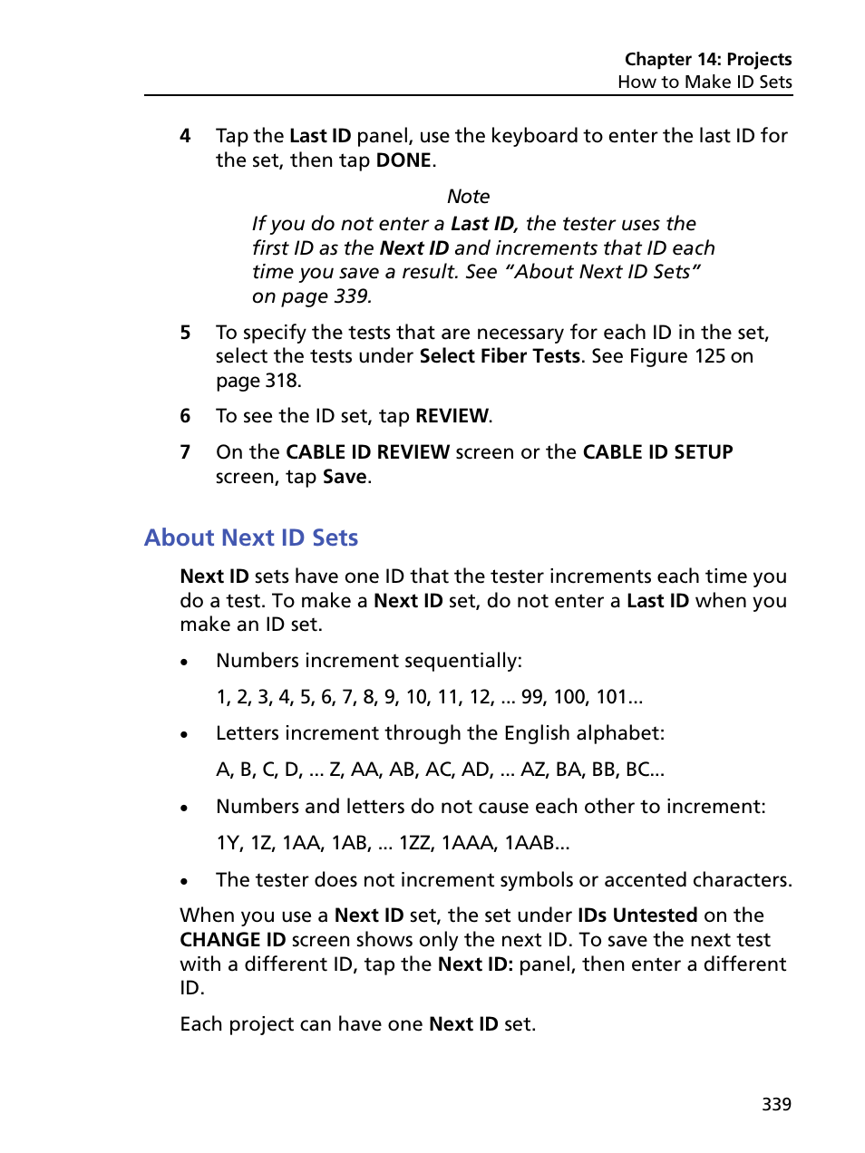 About next id sets, See “about next id sets | Fluke Networks CertiFiber Pro Users Manual User Manual | Page 361 / 440