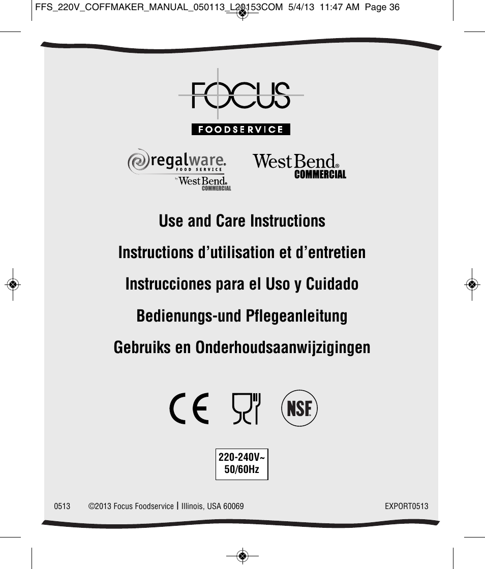 Focus Foodservice West Bend Commercial Aluminum Coffeemakers - Use & Care es User Manual | Page 84 / 84