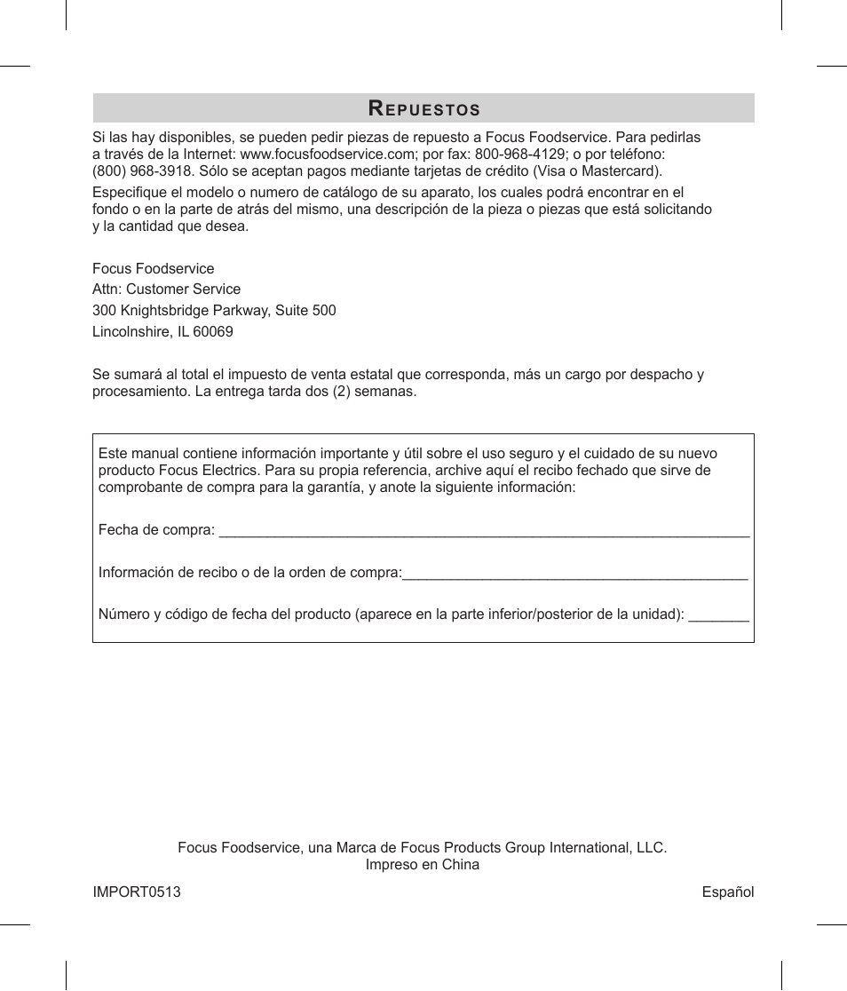 Focus Foodservice Regalware Food Service Aluminum and Black Satin-Finish Coffeemakers [58000R Series] - Use & Care es User Manual | Page 23 / 24