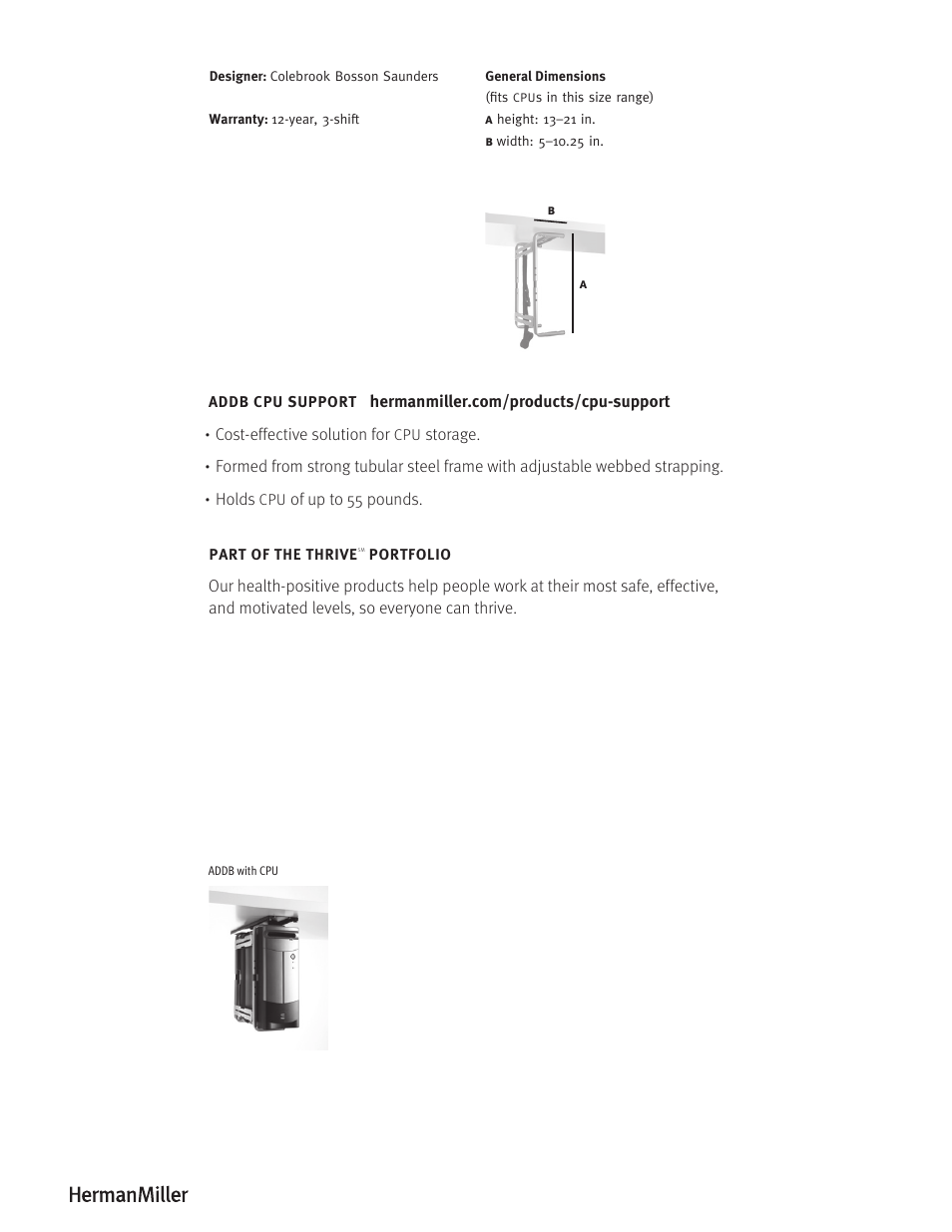 Herman Miller ADDB CPU SUPPORT - Product sheet User Manual | Page 2 / 2