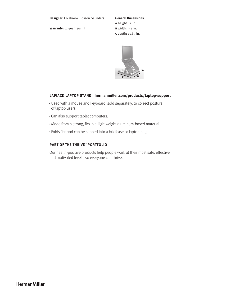 Herman Miller Lapjack Mobile Technology Support - Product sheet User Manual | Page 2 / 2