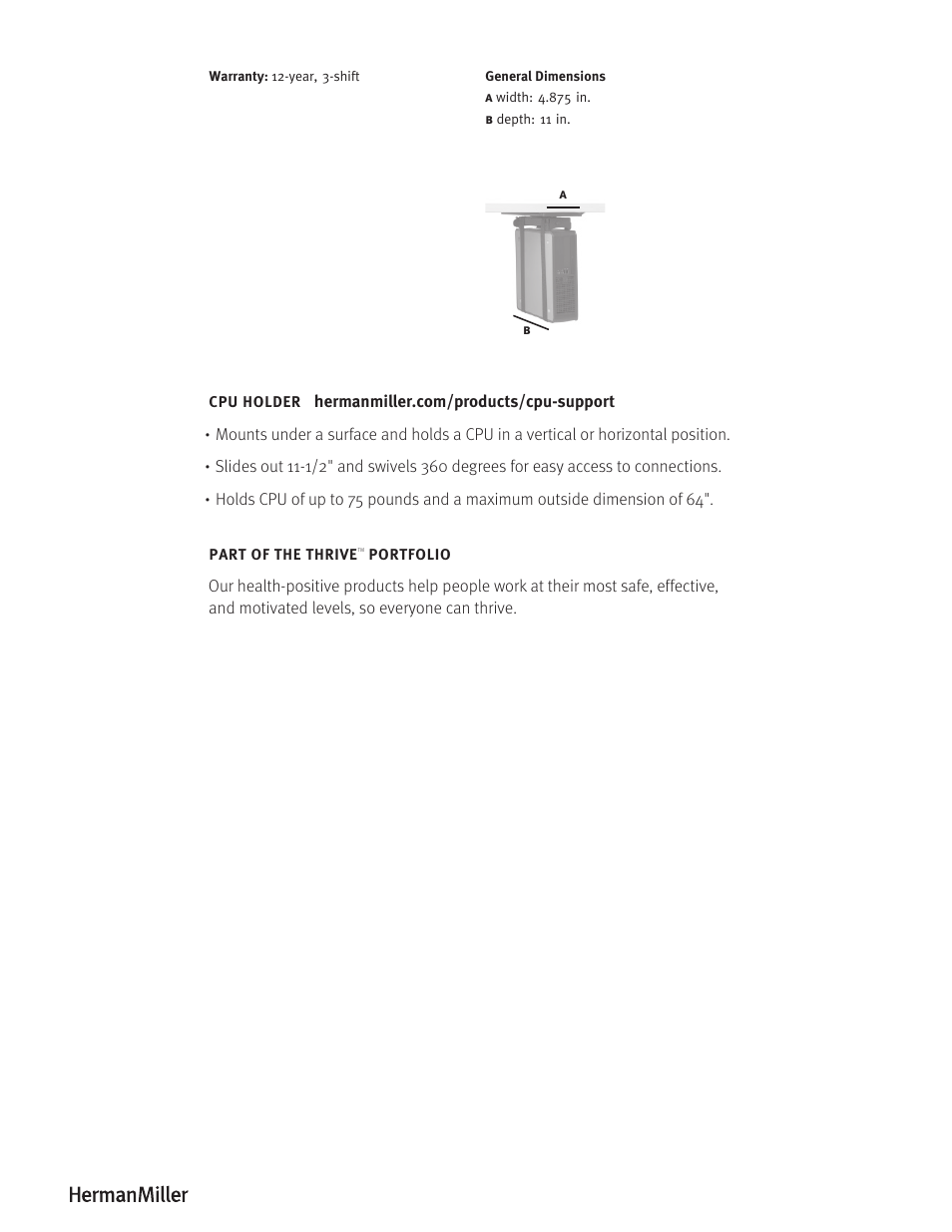 Herman Miller CPU HOLDER - Product sheet User Manual | Page 2 / 2