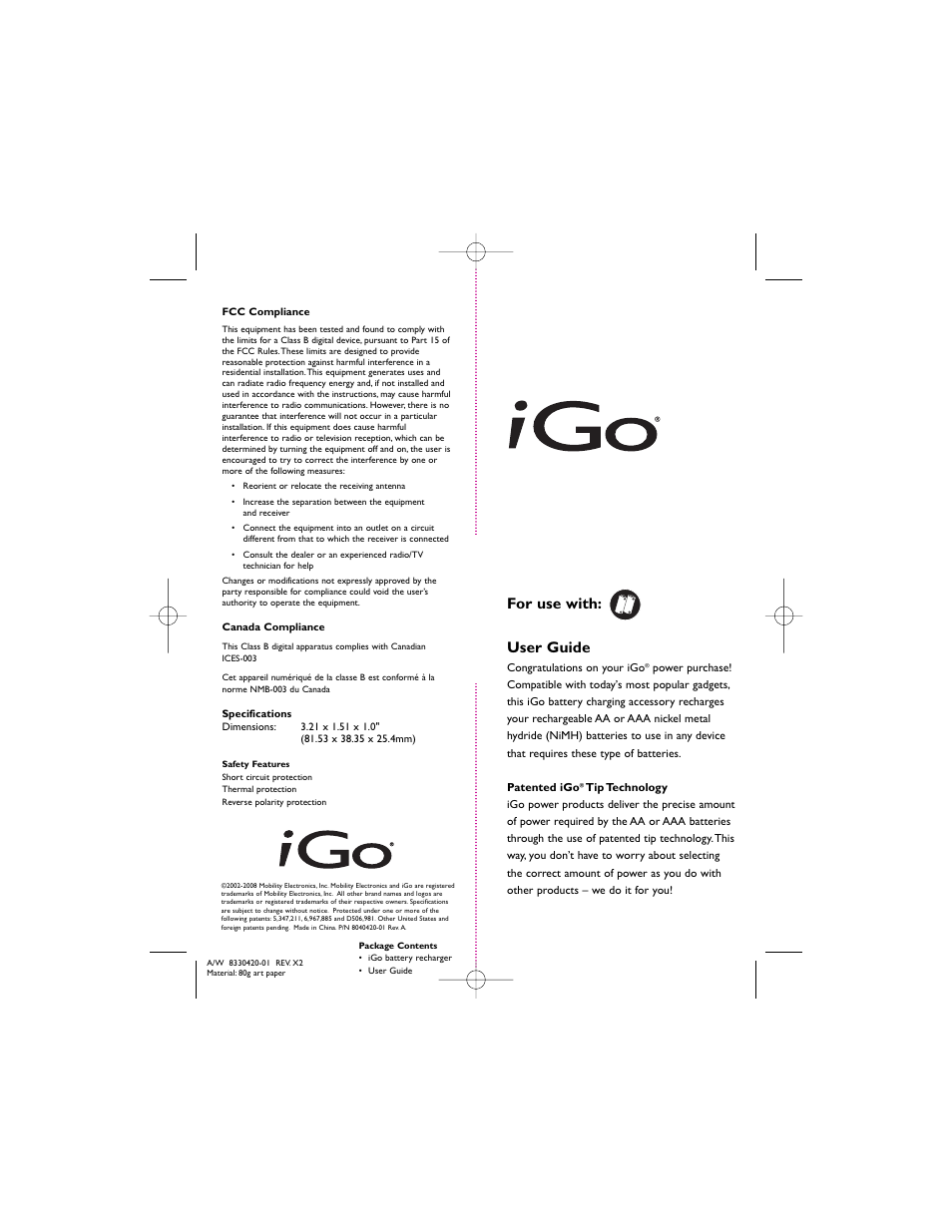 iGo ac051050001 USB Charger with 2 AA Rechargeable Alkaline Batteries User Manual | 2 pages