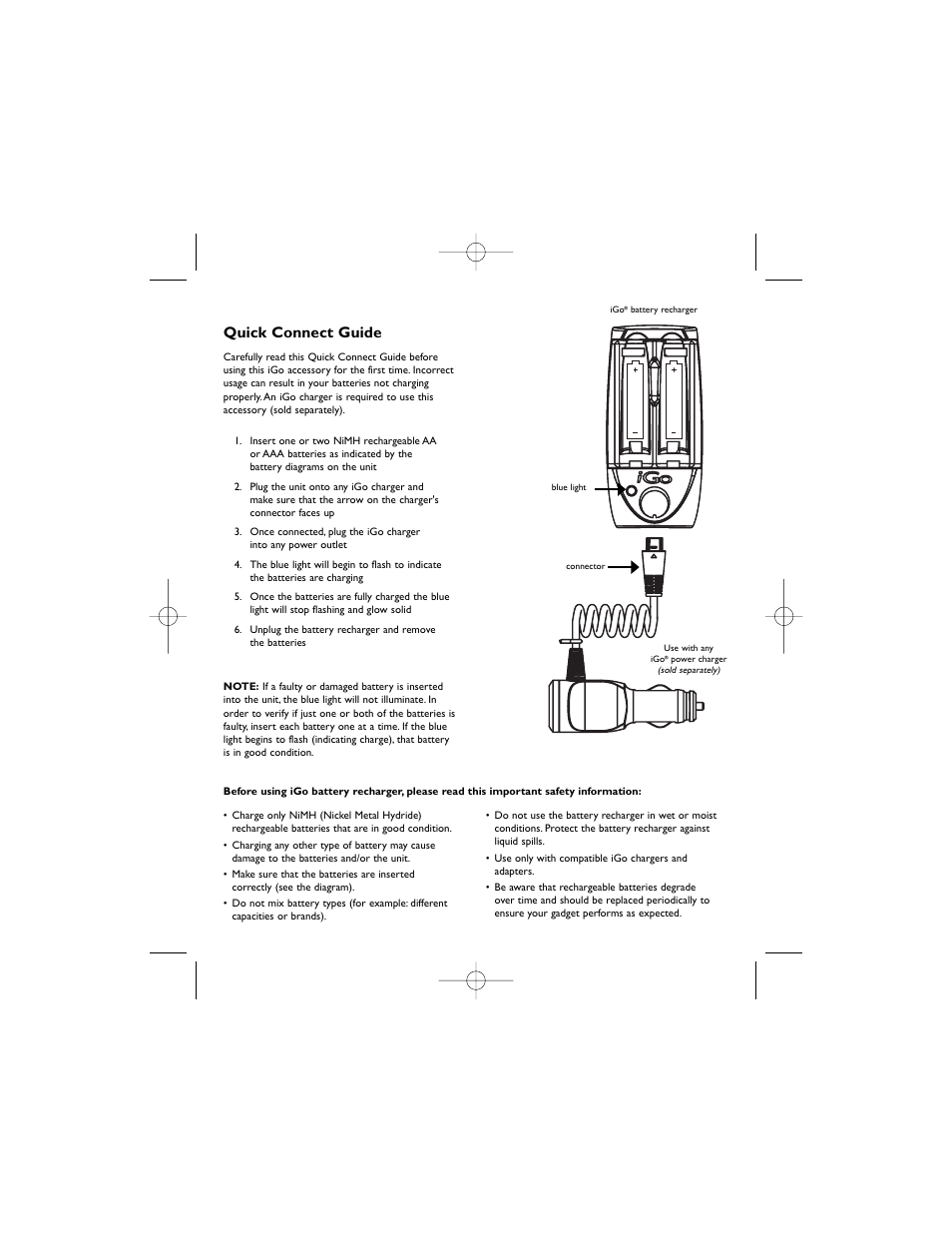 Quick connect guide | iGo ac051050001 USB Charger with 2 AA Rechargeable Alkaline Batteries User Manual | Page 2 / 2