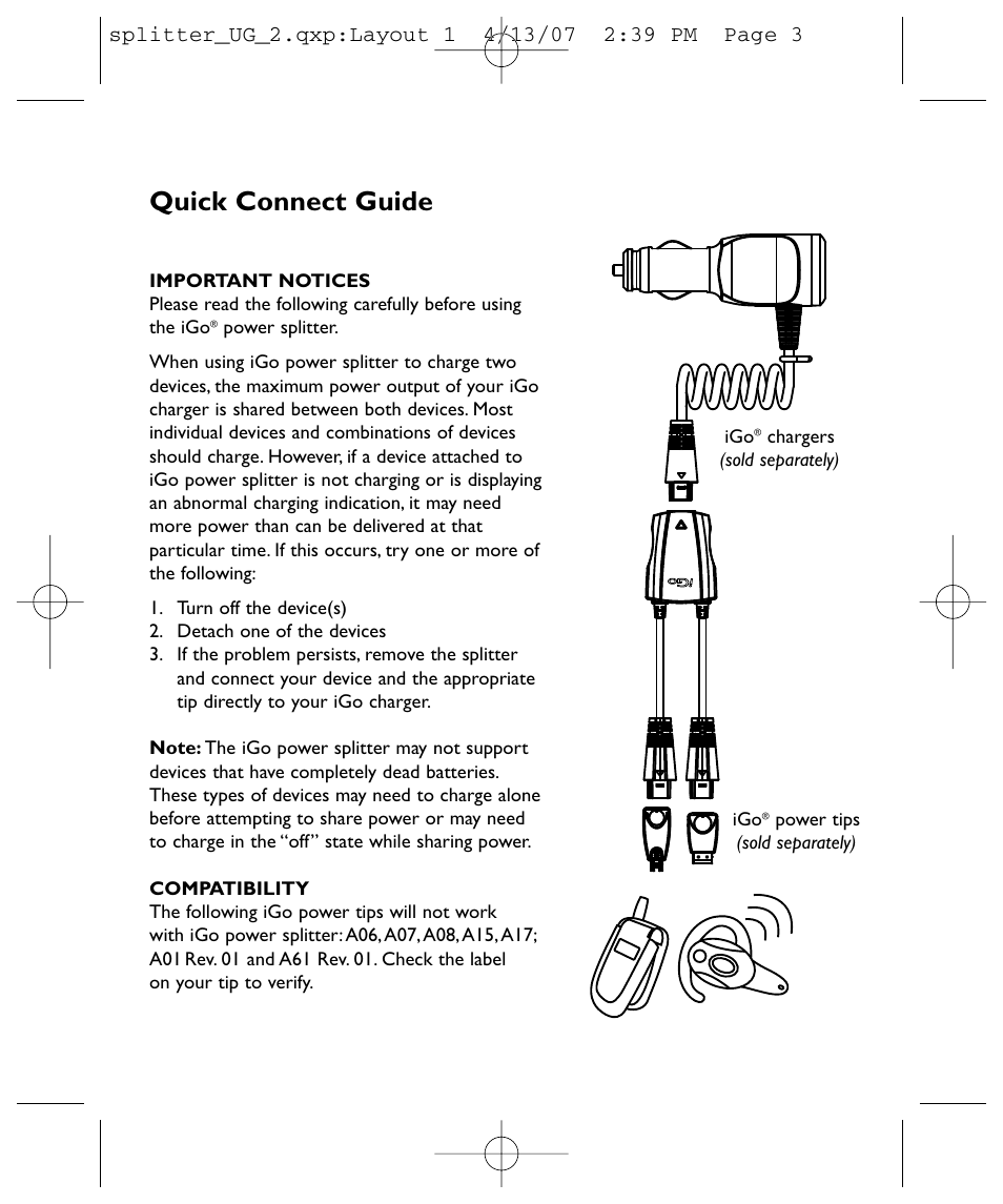 Quick connect guide | iGo ps002720001 Power Splitter User Manual | Page 2 / 2