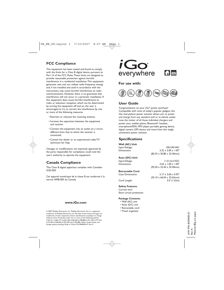 iGo ps002650001 Everywhere Car and Wall Charger User Manual | 2 pages