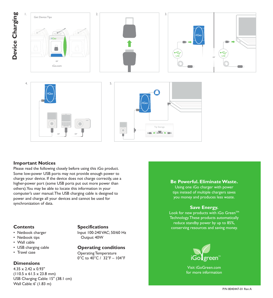 Igo green | iGo ps001270004 Netbook Wall Charger User Manual | Page 2 / 2