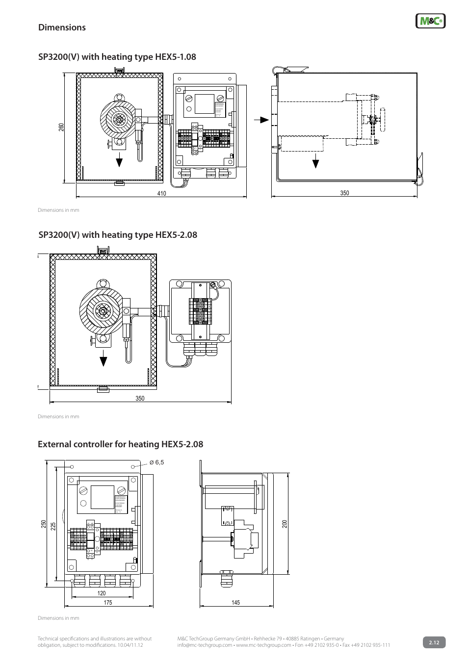 External controller for heating hex5-2.08, Dimensions in mm | M&C TechGroup SP3200 Data sheet User Manual | Page 5 / 6