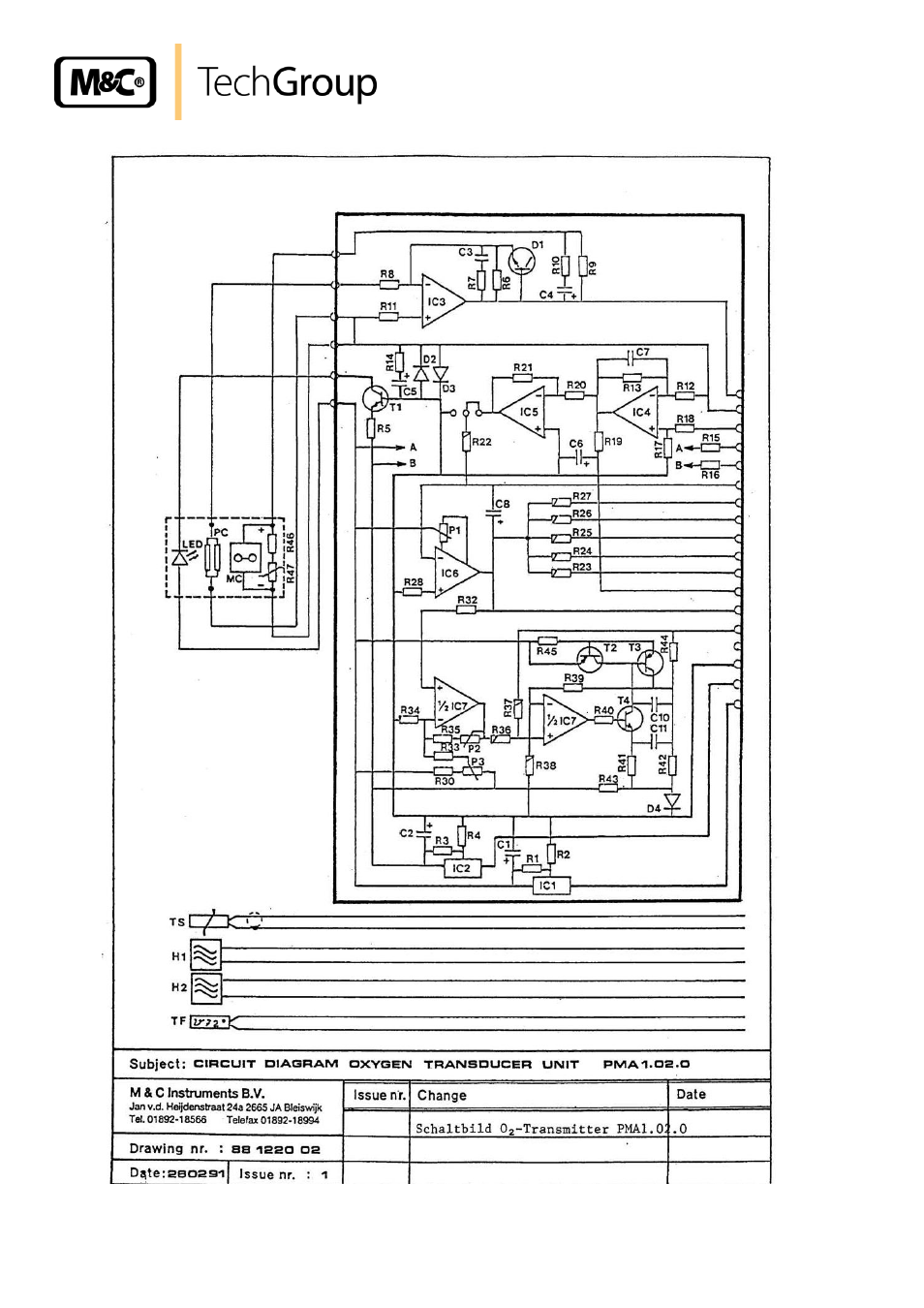 Figure 8, Circuit diagram oxygen transducer unit pma1.02.0 | M&C TechGroup PMA 20 Operator's manual User Manual | Page 24 / 28