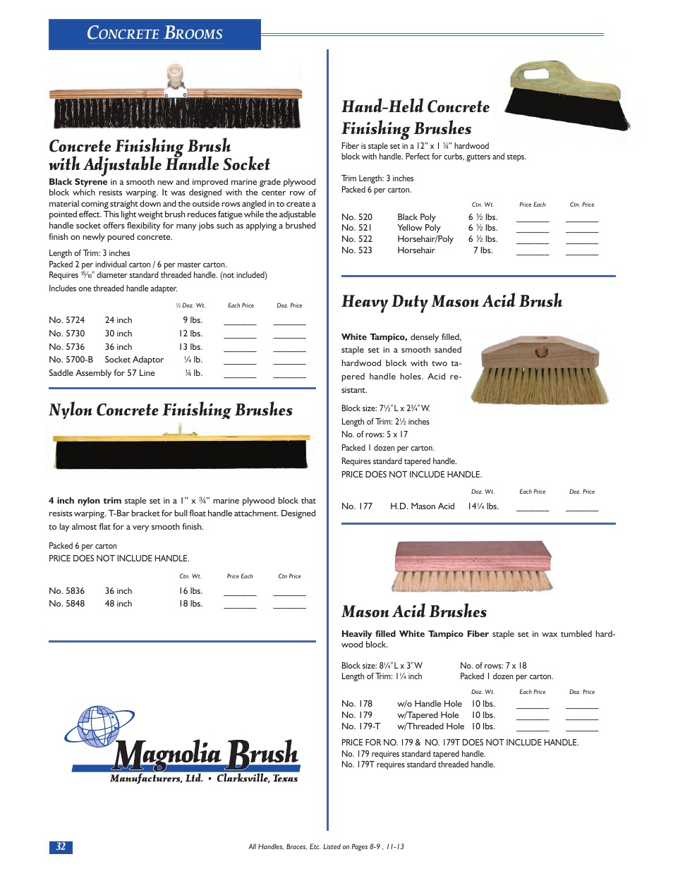 Hand-held concrete finishing brushes, Heavy duty mason acid brush, Mason acid brushes | Nylon concrete finishing brushes, Oncrete, Rooms | Magnolia Brush Catalog User Manual | Page 32 / 56