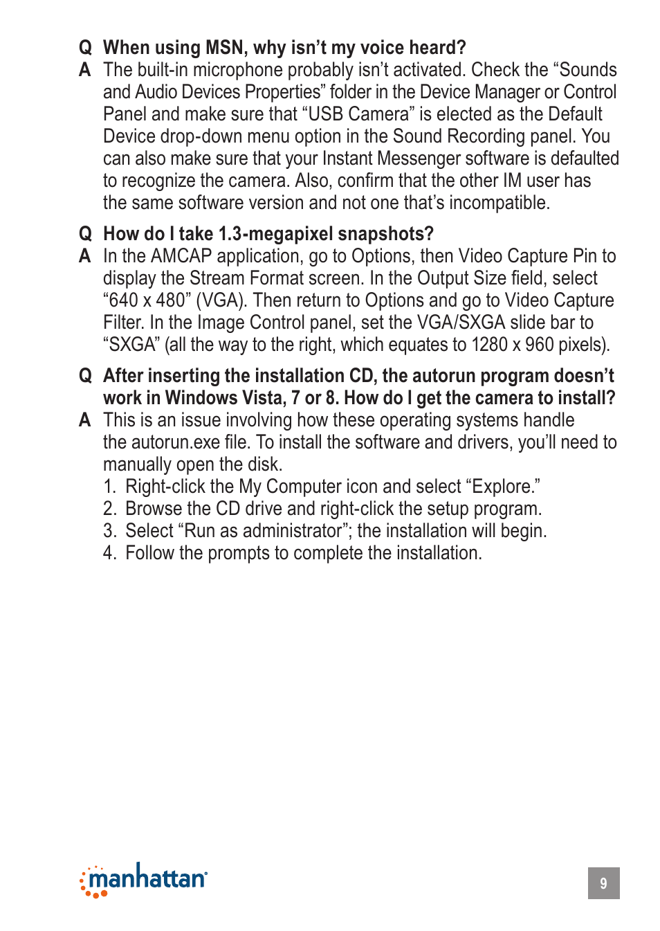 Manhattan 460521 HD Webcam 760 Pro XL User Manual | Page 9 / 11