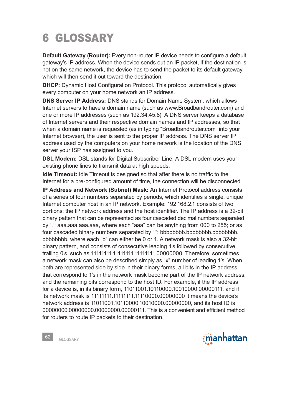 6 glossary | Manhattan 525480 150N Wireless Router - Manual User Manual | Page 62 / 64
