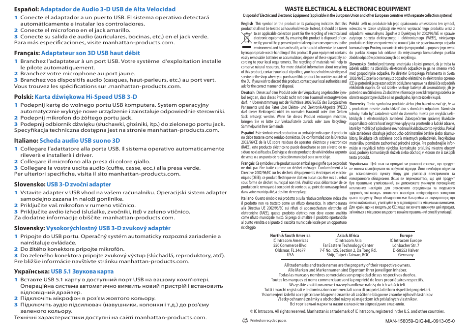 Manhattan 150859 Hi-Speed USB 3-D Sound Adapter - Quick Install (Multi) User Manual | Page 2 / 2