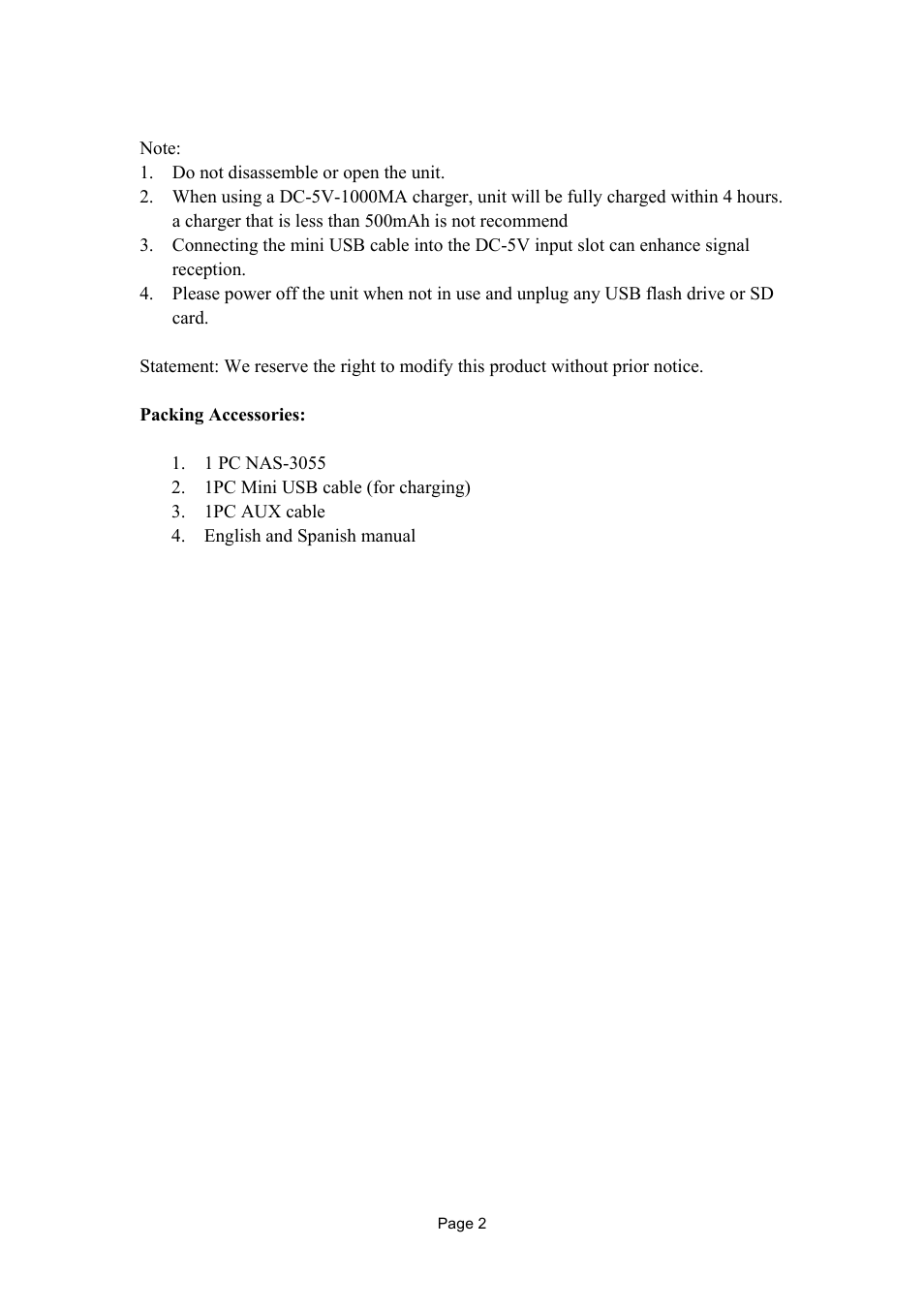 Naxa NAS-3055 User Manual | Page 3 / 3
