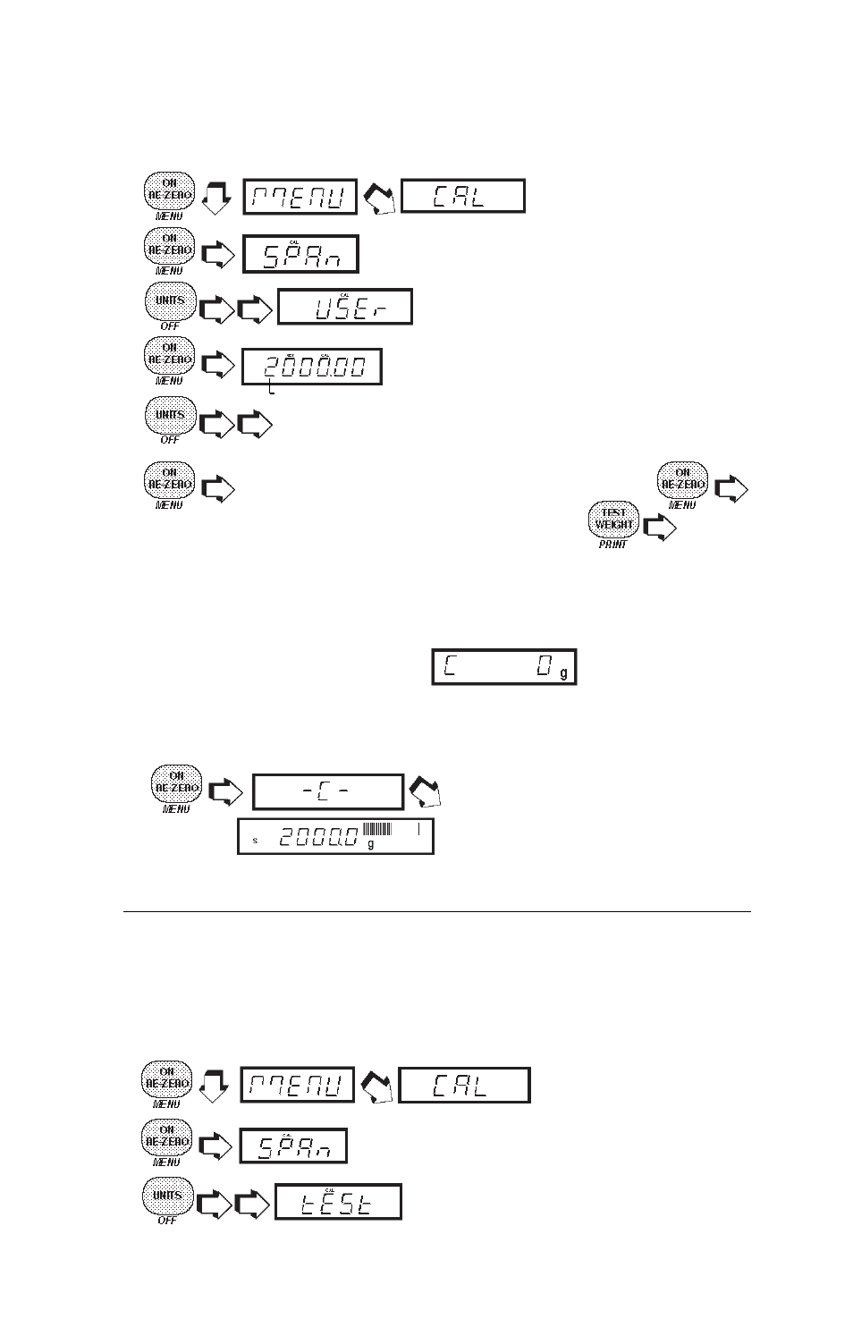 User calibration, Cal test | Ohaus GT4100DG Electronic Balances User Manual | Page 20 / 52