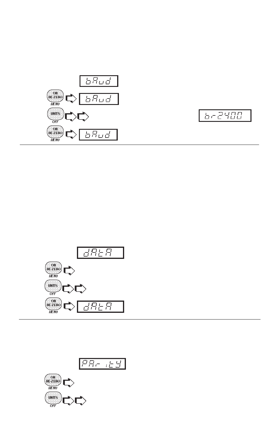 Baud rate, Data bits, Parity | Ohaus GT4100DG Electronic Balances User Manual | Page 34 / 52