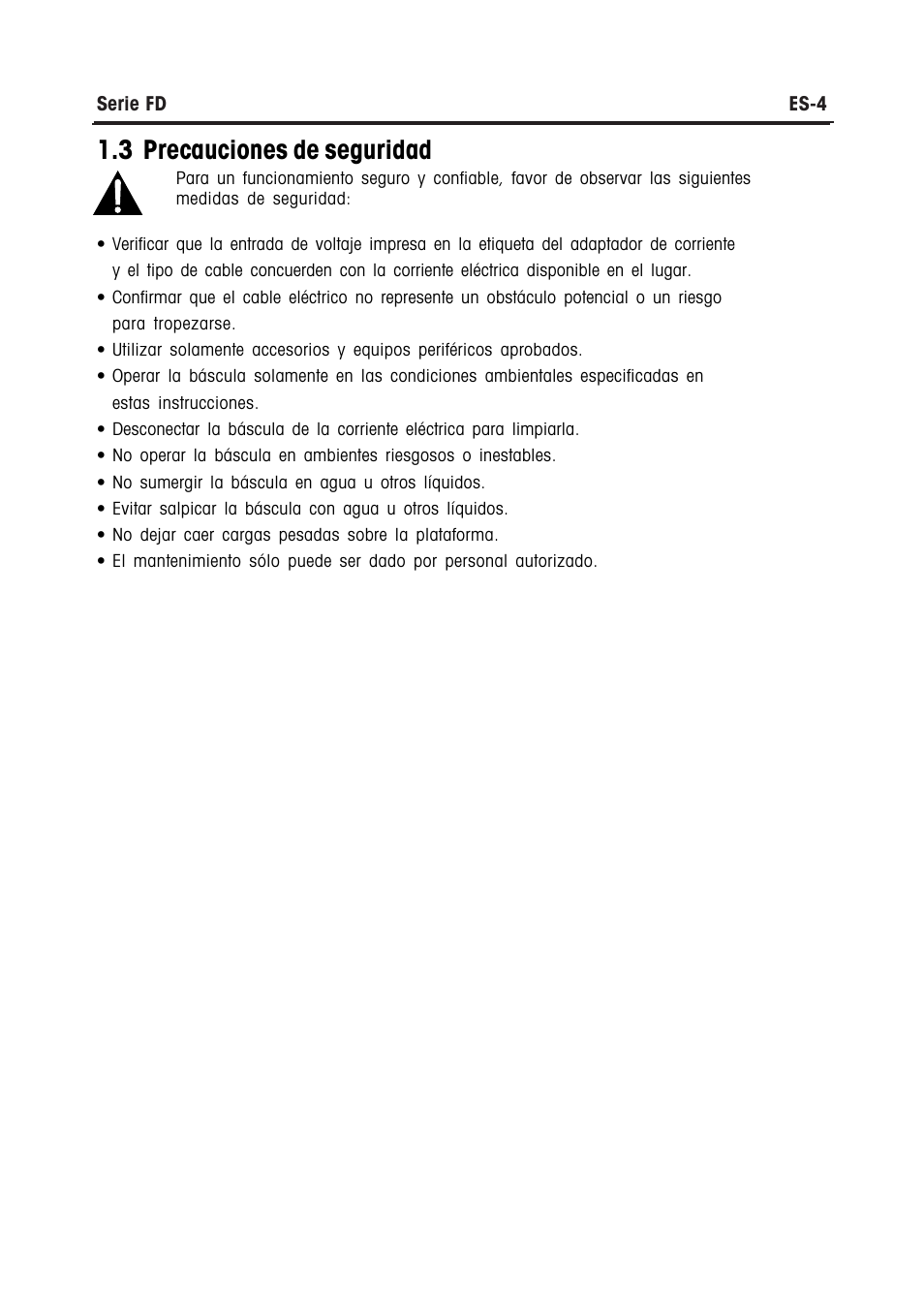 3 precauciones de seguridad | Ohaus FD Series STAINLESS STEEL COMPACT SCALES Manual multi User Manual | Page 36 / 88