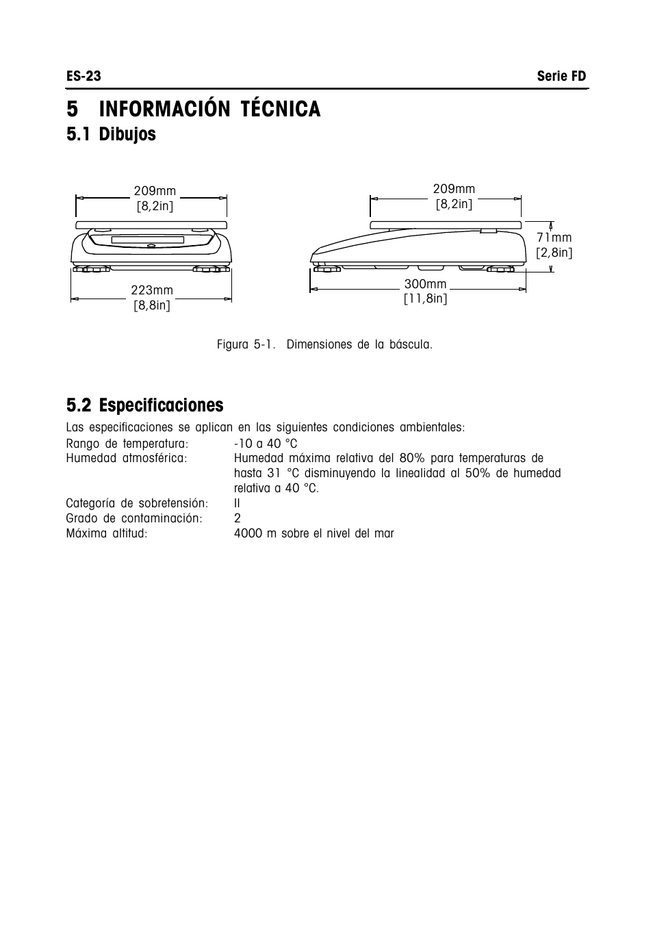 5 información técnica, 1 dibujos, 2 especificaciones | Ohaus FD Series STAINLESS STEEL COMPACT SCALES Manual multi User Manual | Page 55 / 88