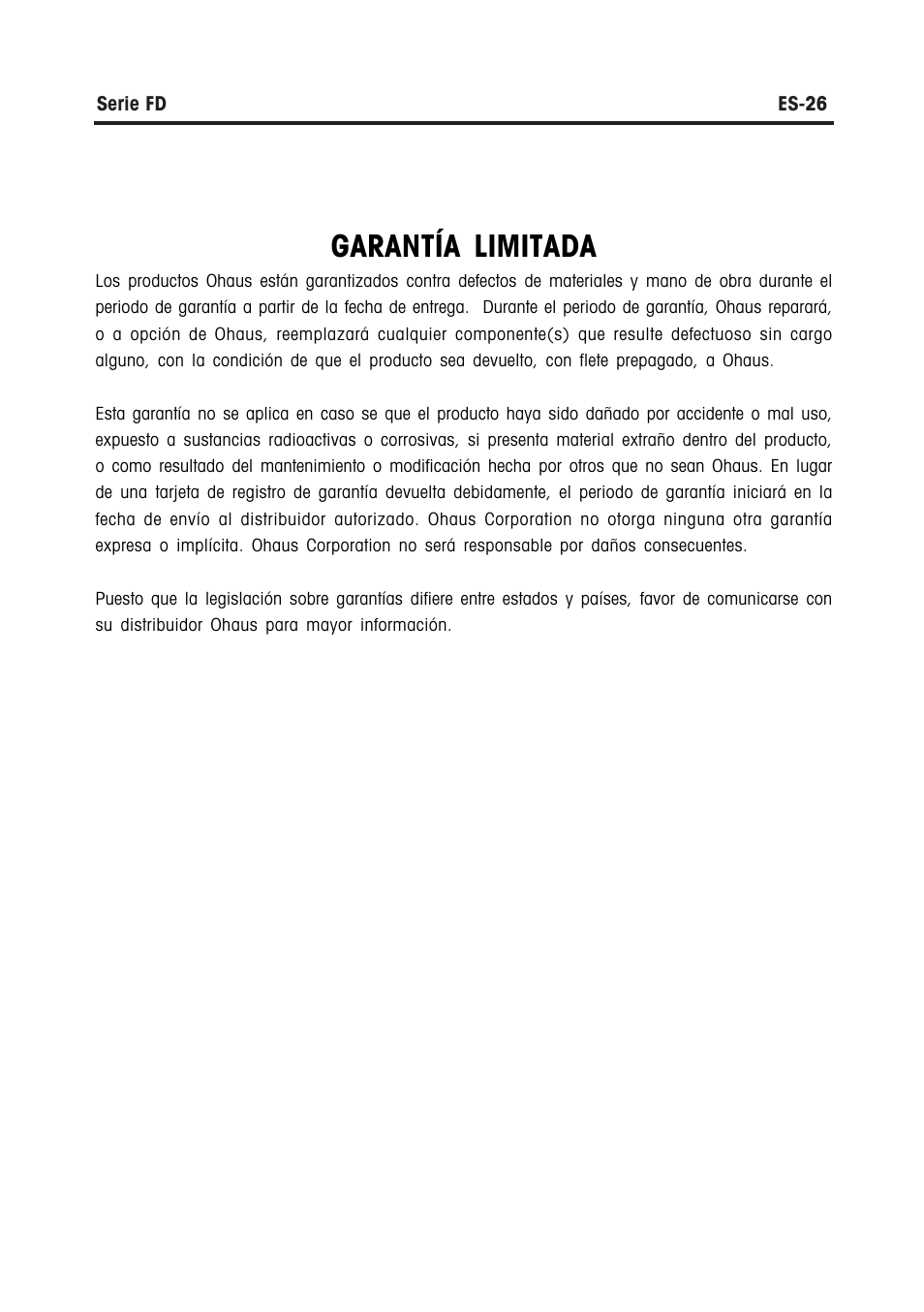 Garantía limitada | Ohaus FD Series STAINLESS STEEL COMPACT SCALES Manual multi User Manual | Page 58 / 88