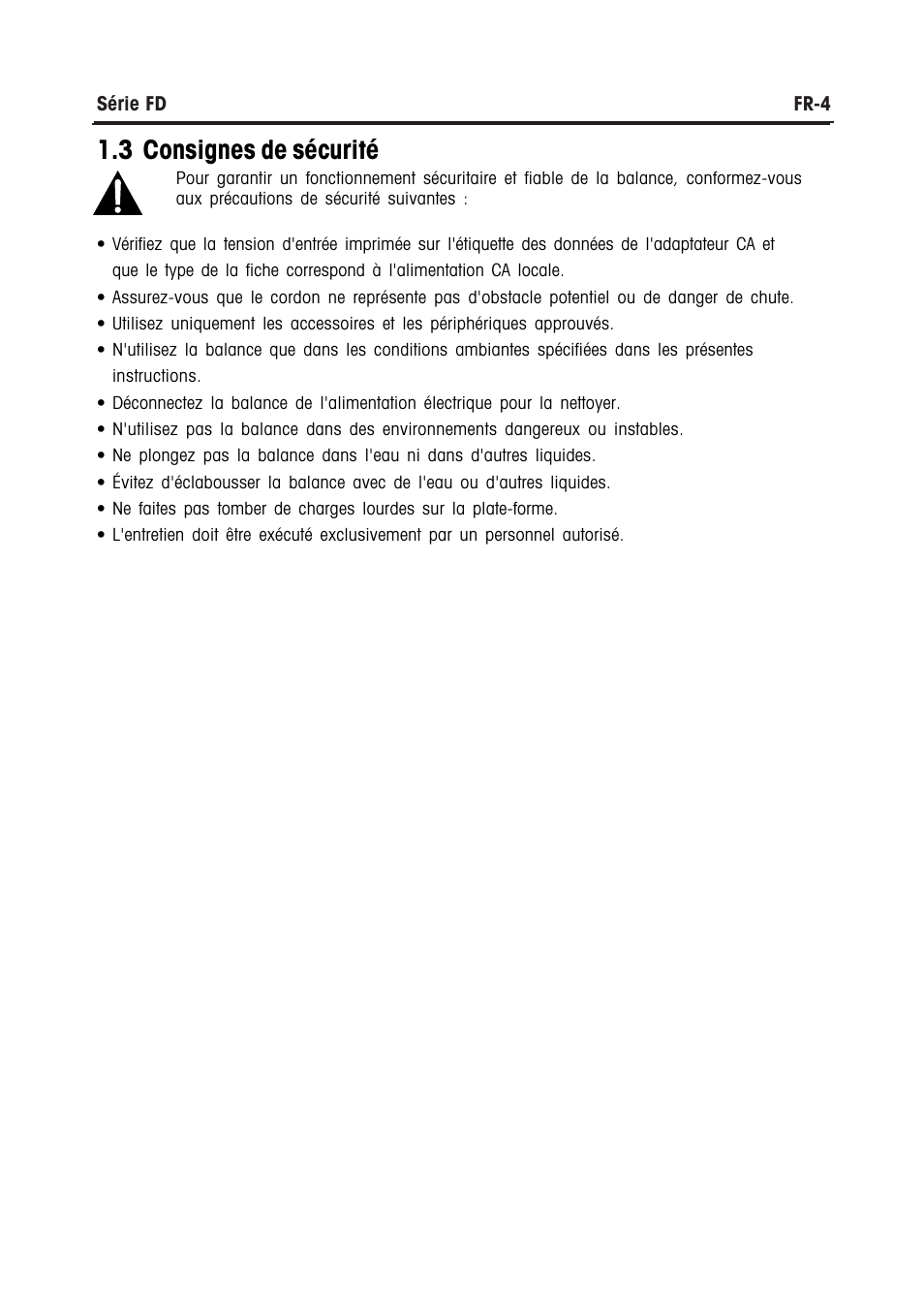3 consignes de sécurité | Ohaus FD Series STAINLESS STEEL COMPACT SCALES Manual multi User Manual | Page 62 / 88