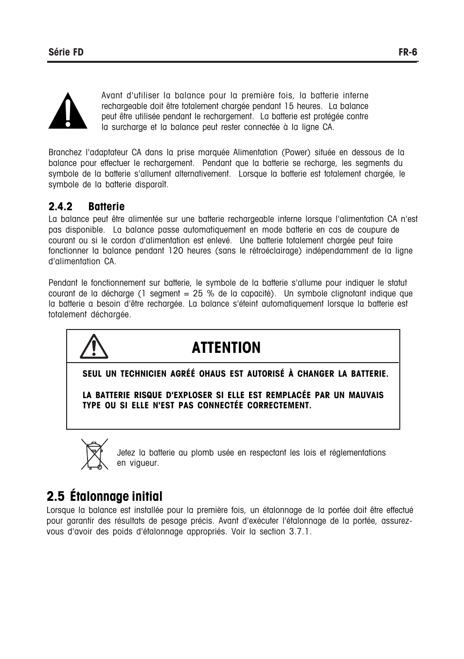 Attention, 5 étalonnage initial | Ohaus FD Series STAINLESS STEEL COMPACT SCALES Manual multi User Manual | Page 64 / 88