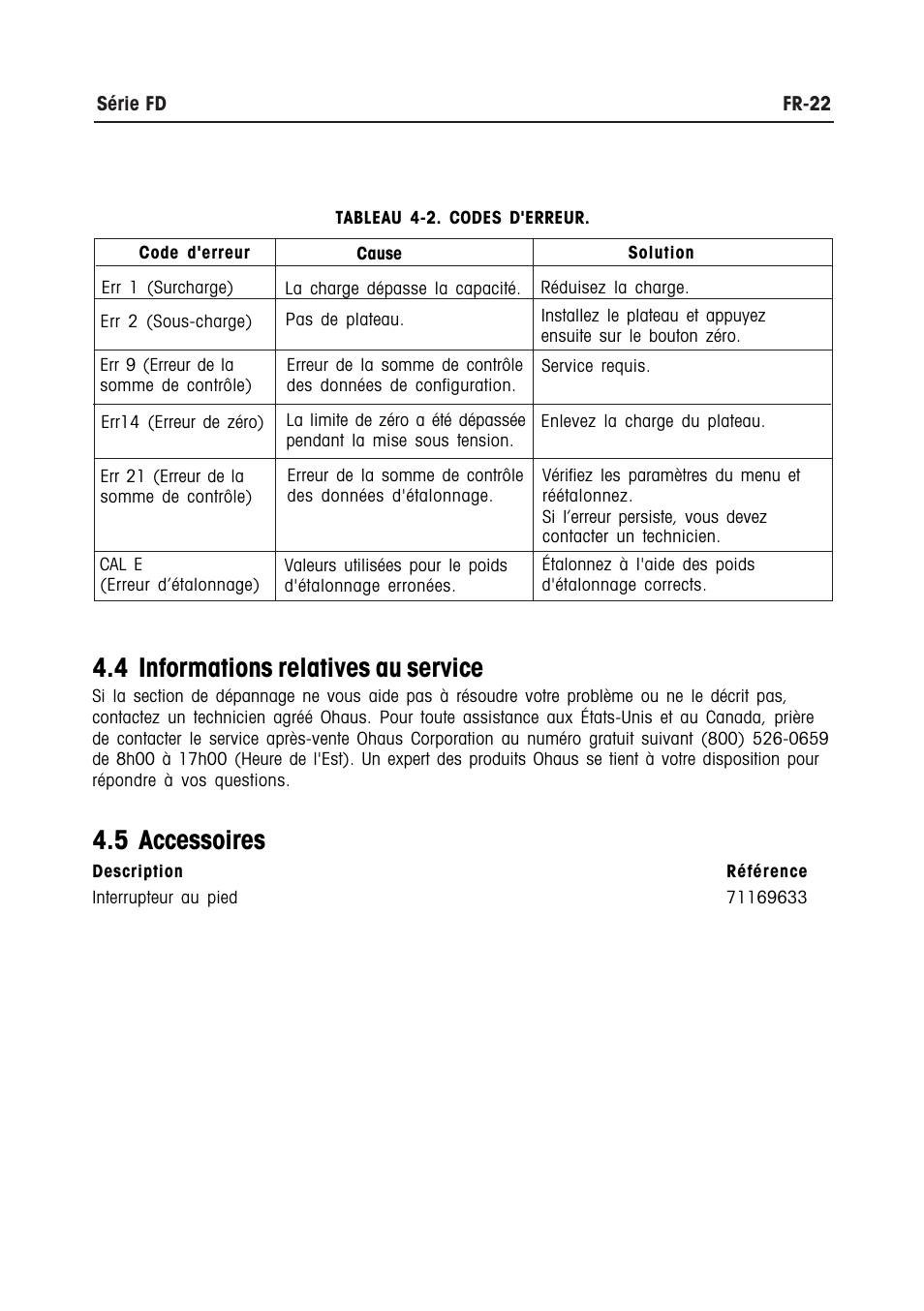4 informations relatives au service, 5 accessoires | Ohaus FD Series STAINLESS STEEL COMPACT SCALES Manual multi User Manual | Page 80 / 88