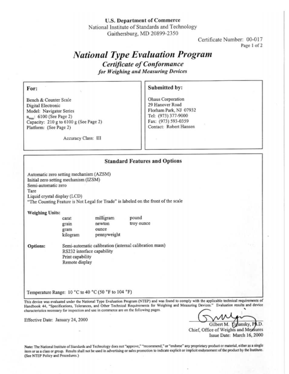 Ohaus NBF1A2 Navigator Balances User Manual | Page 106 / 107