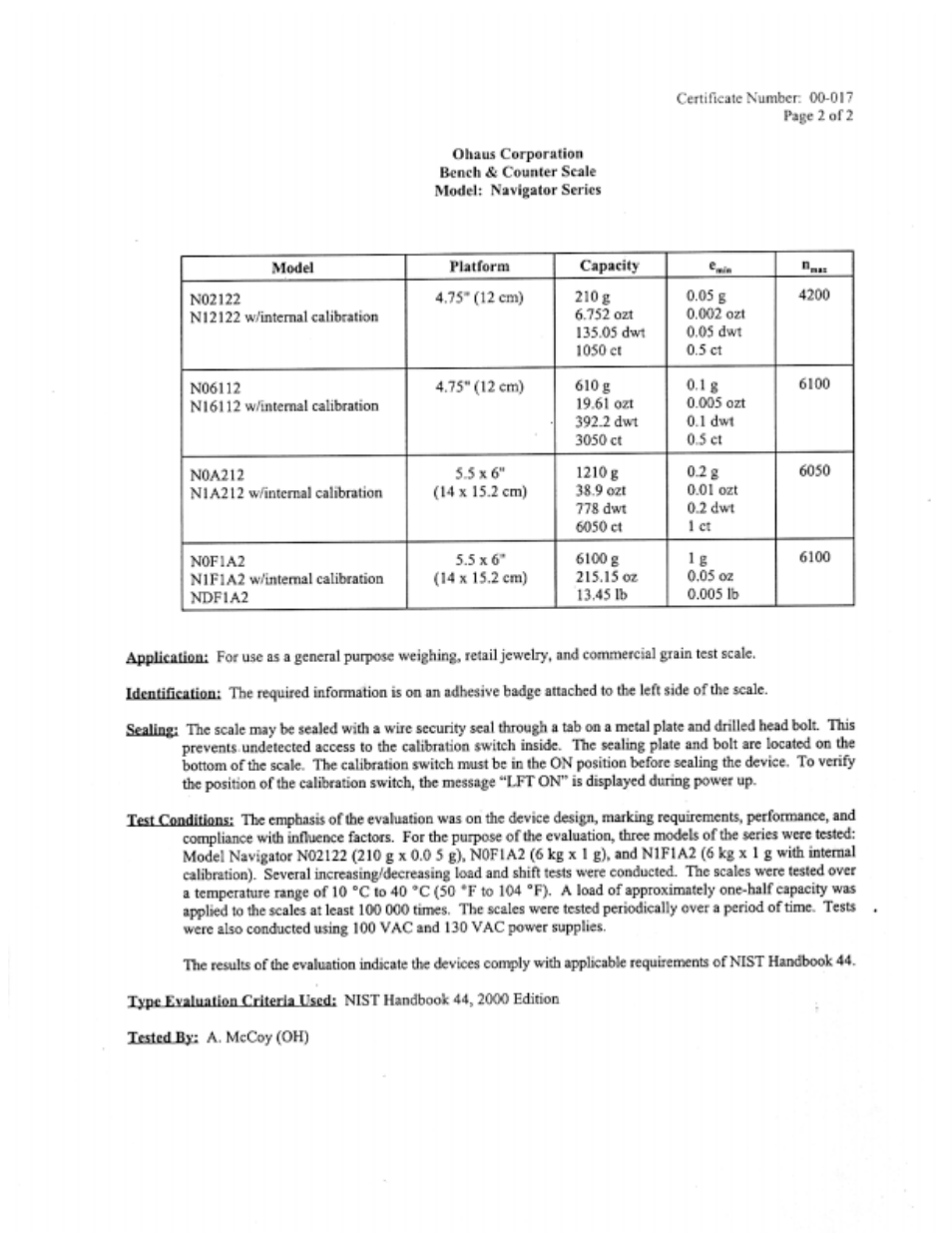 Ohaus NBF1A2 Navigator Balances User Manual | Page 107 / 107