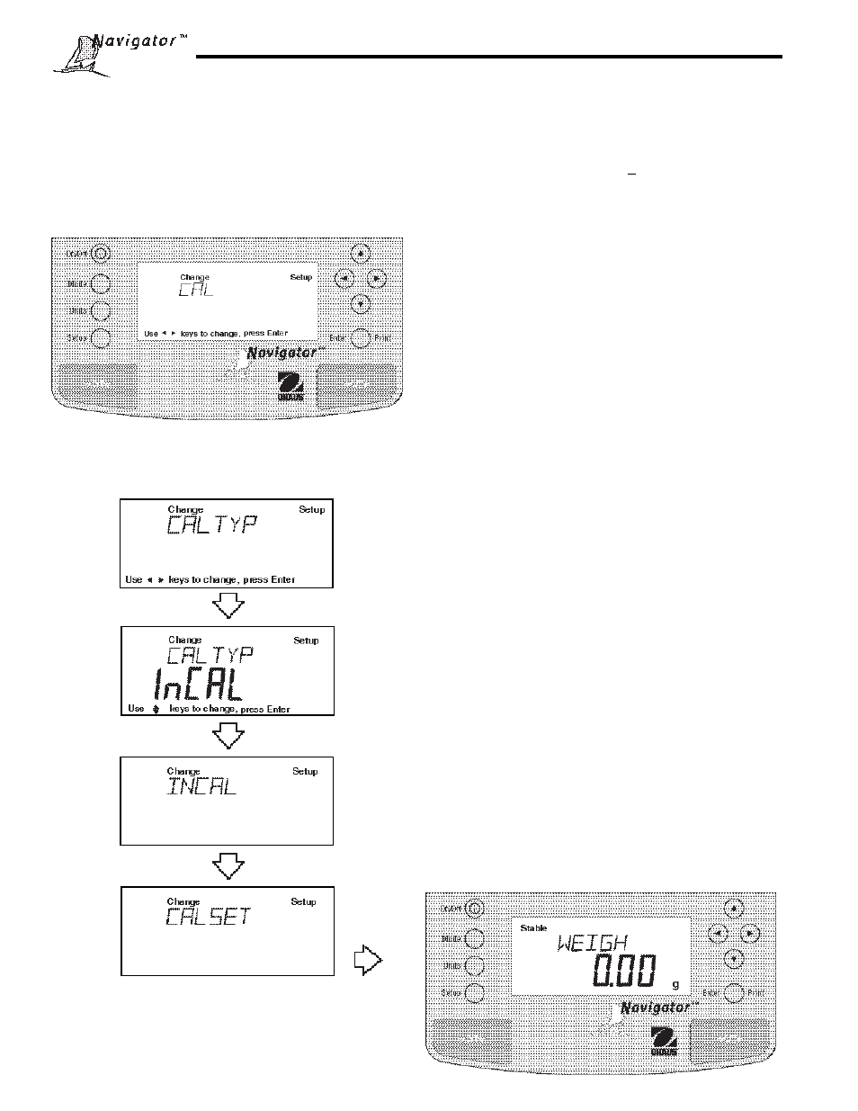 1 internal calibration (incal, Procedure | Ohaus NBF1A2 Navigator Balances User Manual | Page 14 / 107