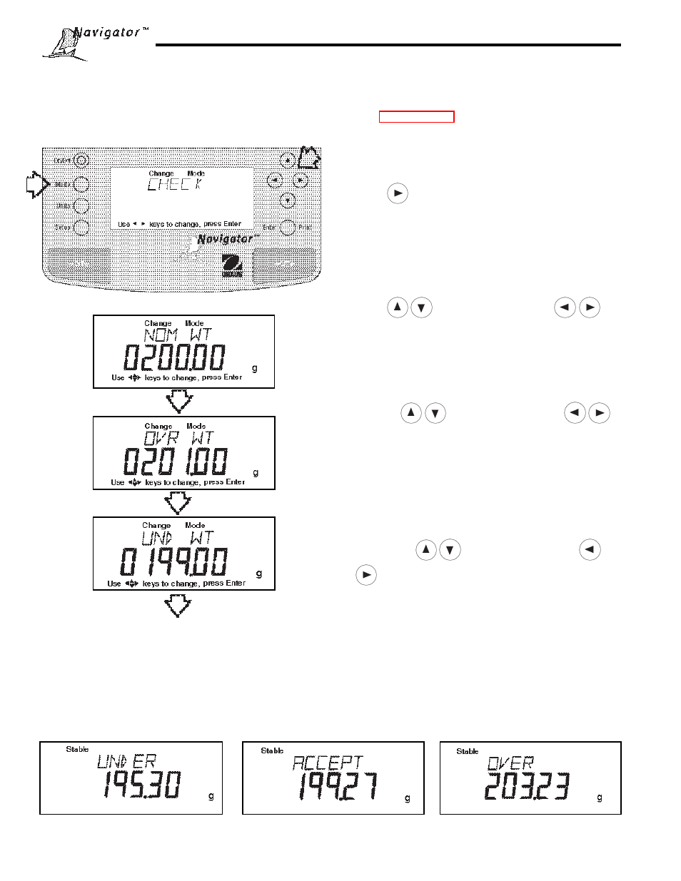 8 checkweighing, Procedure | Ohaus NBF1A2 Navigator Balances User Manual | Page 26 / 107