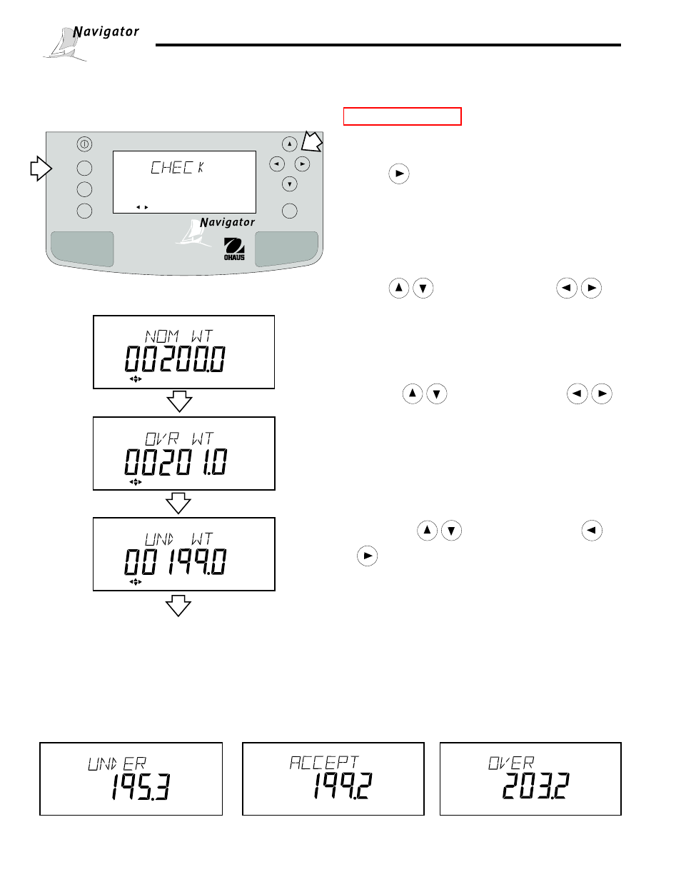 Checkweighing, Procedure, 7 checkweighing | Zero tare | Ohaus NBF1A2 Navigator Balances User Manual | Page 77 / 107