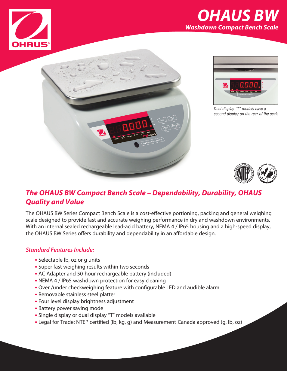 Ohaus BW WASHDOWN SCALES Data Sheet User Manual | 2 pages