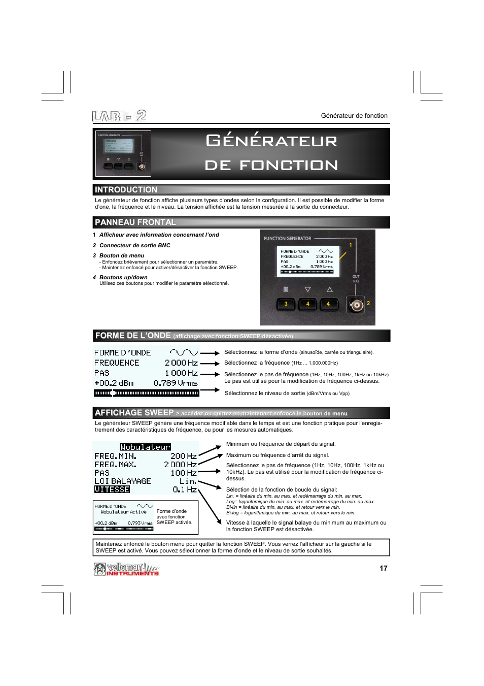 Générateur, Générateur de fonction de fonction de fonction | Velleman LAB2 User Manual | Page 17 / 32