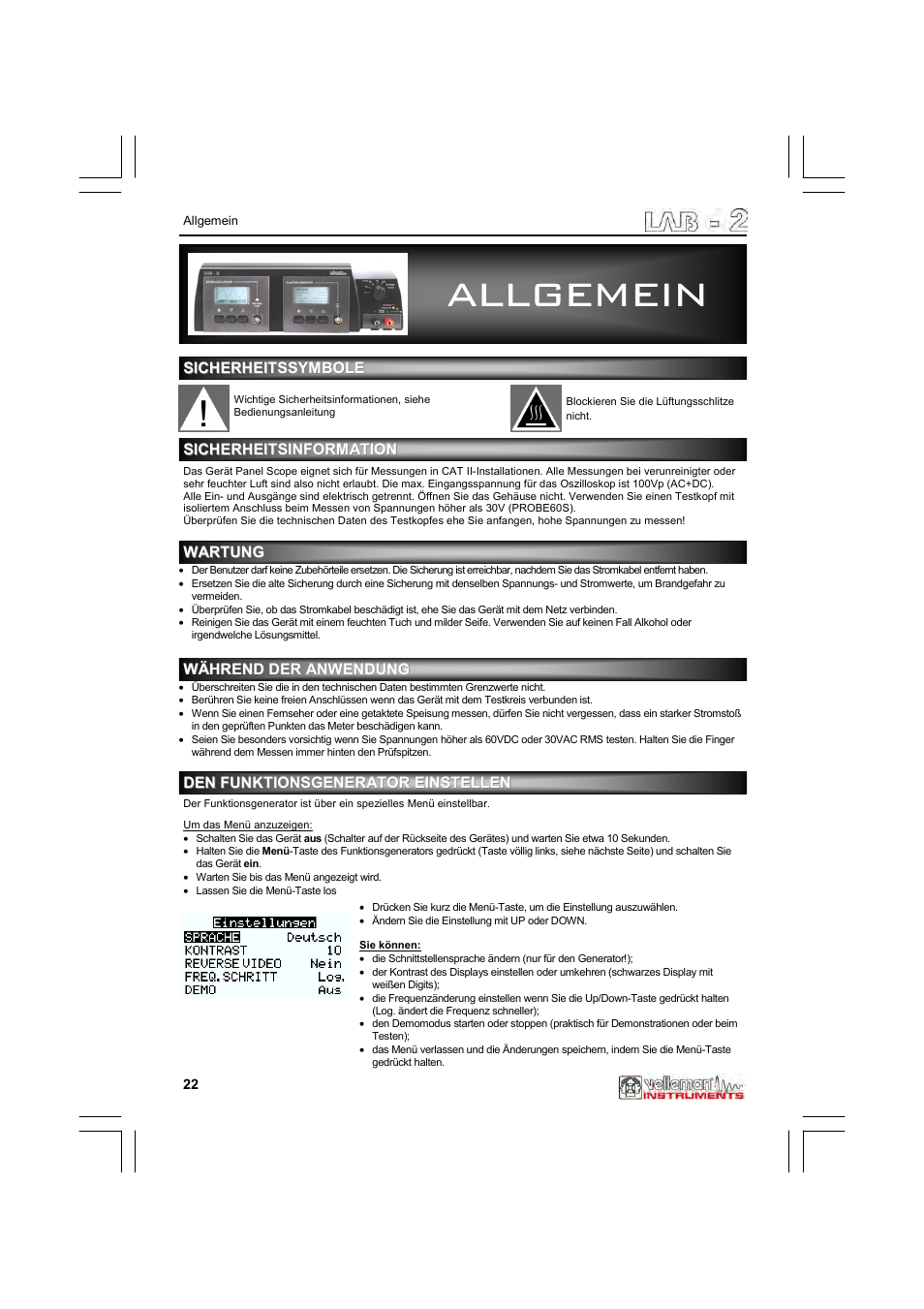 Allgemein | Velleman LAB2 User Manual | Page 22 / 32