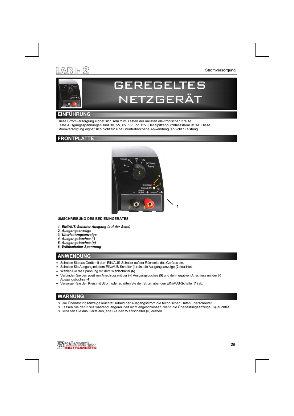 Geregeltes, Geregeltes netzgerät netzgerät netzgerät | Velleman LAB2 User Manual | Page 25 / 32